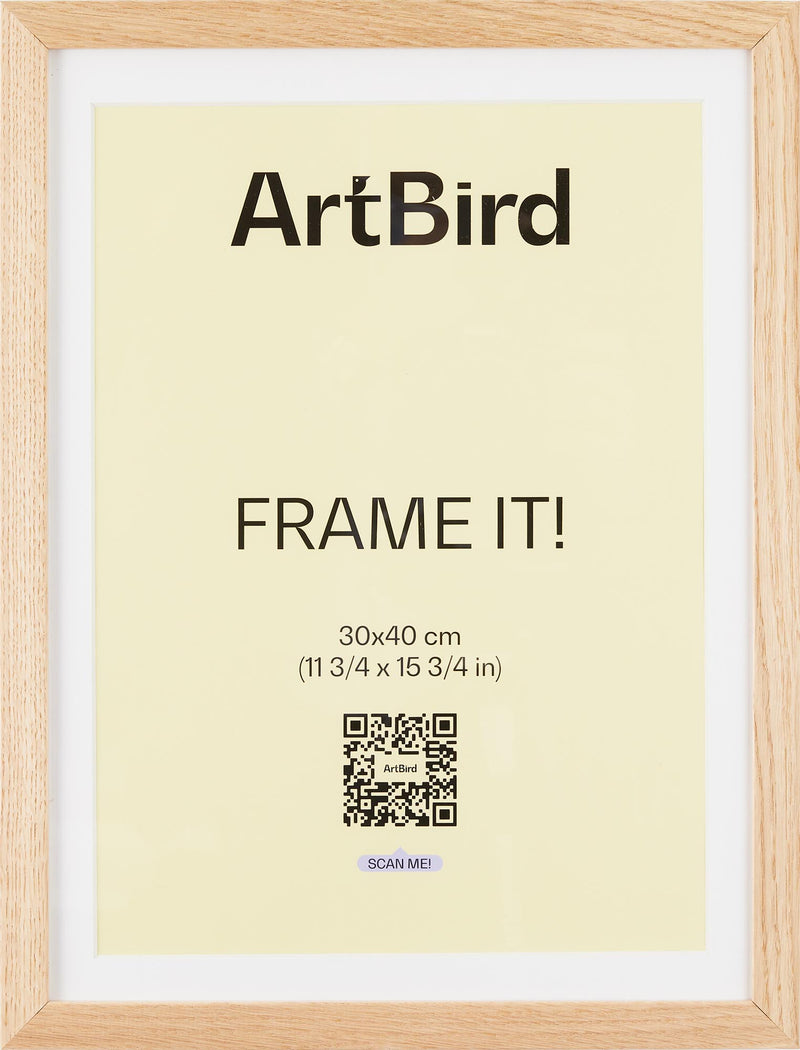 30x40 cm frame made of oak, with passepartout included